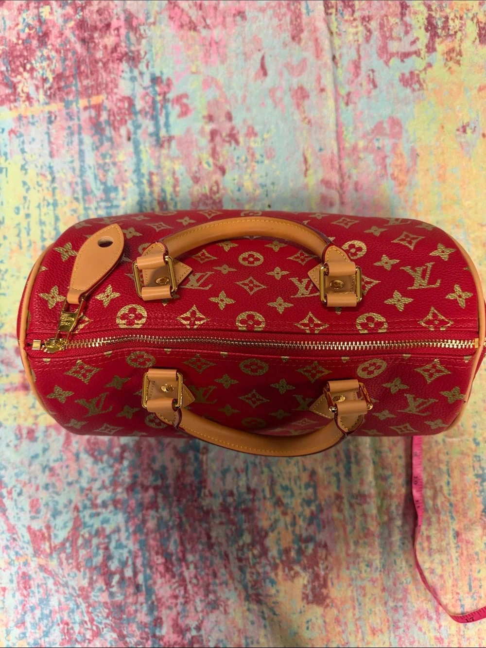 Red Monogram Canvas with Gold Accents